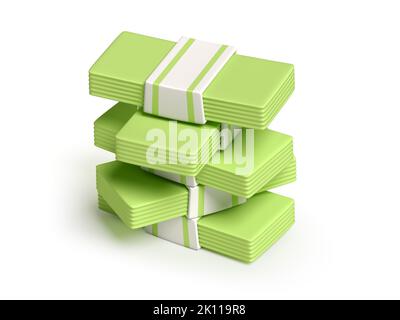 Cartoon money pack isolated on white background. 3D illustration Stock ...
