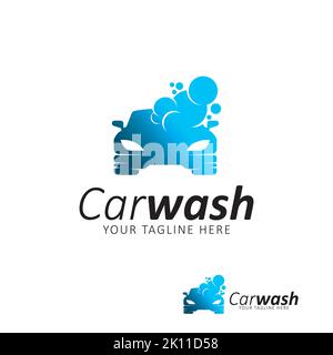 Car wash logo design template. Car with foam illustration. vector Stock Vector