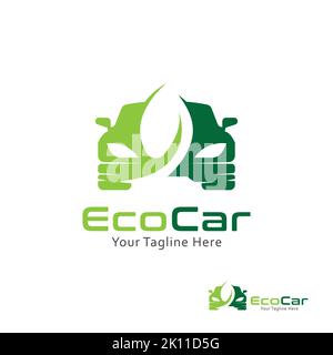 Car logo design template. Car with leaf symbol. Eco transportation icon vector Stock Vector