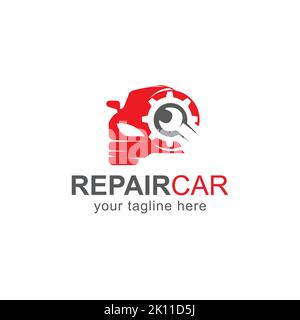 Car logo design vector template. Automotive spare parts store. Garage service icon. Car with wrench illustration Stock Vector