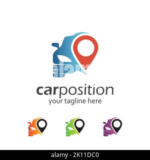 Car logo design vector template. car with pin location symbol. Stock Vector