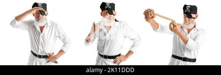 Set of old pirate isolated on white Stock Photo