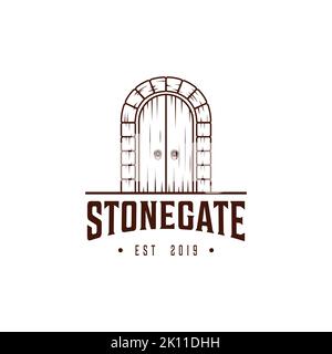 creative gate logo design vector template. retro gate symbol Stock Vector