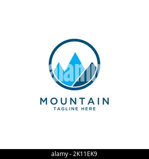 Mountain logo design template. mountain icon with letter M shape in the circle vector Stock Vector