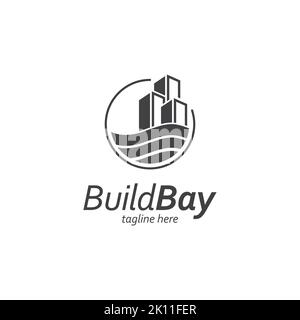 building with water symbol logo design vector template. Coastal building logo inspiration Stock Vector