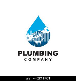 Hand and wrench logo design vector template. Plumbing logo company inspiration Stock Vector