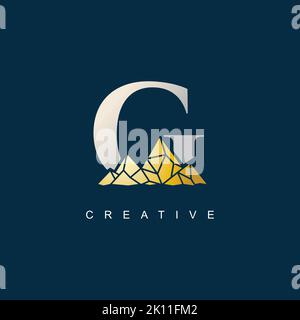 Letter G with golden mountain illustration logo design template Stock Vector