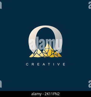 Letter O with golden mountain illustration logo design template Stock Vector