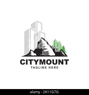 building with mountain symbol logo design Stock Vector