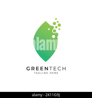 Green leaf technology logo design vector template. Abstract symbol for business company Stock Vector