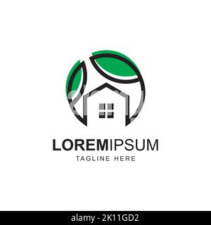 Real estate logo design vector template. House and leaf symbol illustration Stock Vector