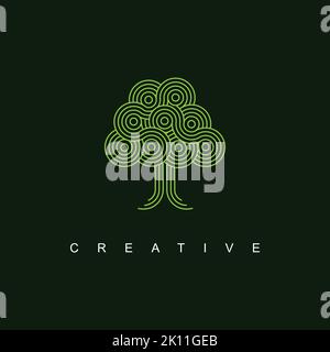 Abstract tree logo design vector template. creative linear tree icon inspiration Stock Vector