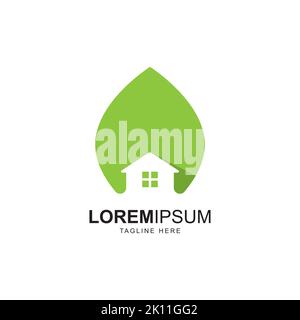 House with leaf symbol logo design. Green house logo design inspiration Stock Vector