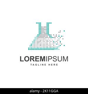 test tube laboratory with pixel symbol logo design template Stock Vector