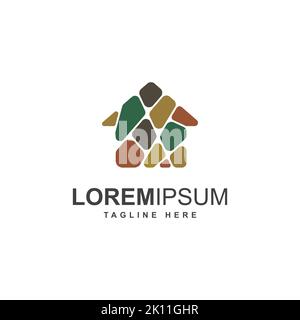 Home stone logo design. creative house with build stones. Exterior logo design inspiration Stock Vector