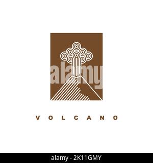 Mountain logo with linear style. Nature disaster eruption with smoke and clouds in the sky. mountain eruption logo design vector template inspiration Stock Vector