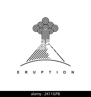 Mountain logo with linear style. Nature disaster eruption with smoke and clouds in the sky. mountain eruption logo design vector template inspiration Stock Vector