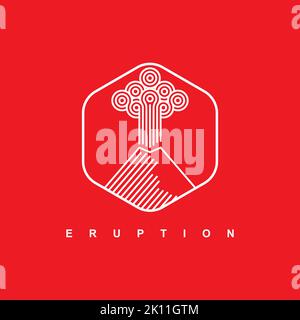 Mountain logo with linear style. Nature disaster eruption with smoke and clouds in the sky. mountain eruption logo design vector template inspiration Stock Vector