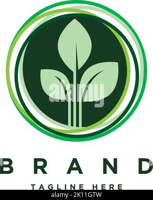 leaf in the circle logo design template. Organic logo design inspiration Stock Vector