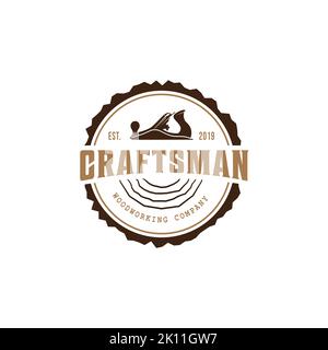 Wood work logo design template. creative badge for woodwork company. Carpentry logo inspiration Stock Vector