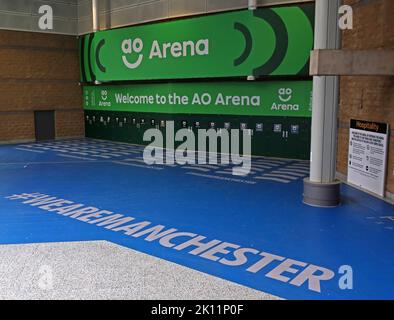 Manchester AO Arena, Victoria Station Approach internal entrance , Hunts Bank, Manchester, England, UK, M3 1AR Stock Photo