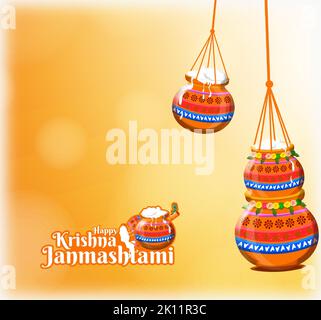 Beautiful illustration of Happy Krishna Janmashtami celebration, a
