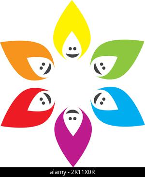 hexagon star with colorful face as petals Stock Vector