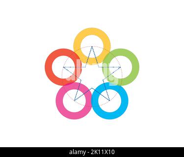 pentagram star with circular dash dotted lines as guidelines Stock Vector