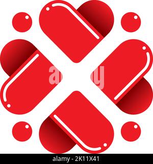 red heart shape formed a cross plus symbol Stock Vector