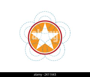 pentagram star with circular dash dotted lines as guidelines Stock Vector
