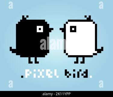 Pixel 8 bit couple bird. Animal game assets in vector illustration. Stock Vector