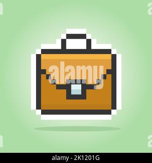 8-bit pixel briefcase. Icon tool for game assets in vector illustrations. Stock Vector