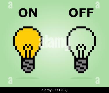 8 bit pixel bulb. Button lamp for game assets and Cross Stitch patterns in vector illustrations. Stock Vector