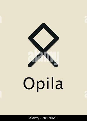 Oþila Rune alphabet, Futhark. Writing ancient Germans. Vector Mystical symbols.  Esoteric, occult, magic illustration for Divination, Tattoos. Stock Vector