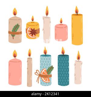 Christmas candles set flat design winter vector Stock Vector