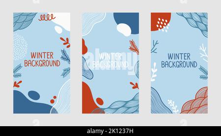 Winter vector background set blue flat design  Stock Vector