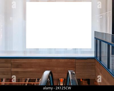 Mockup. Big white horizontal advertising billboard banner display inside shopping center Stock Photo