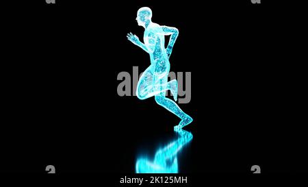 skeleton system of running man, bone Anatomy while run, human physical and sport, joggers, running man, medically accurate, fitness, Running human Stock Photo