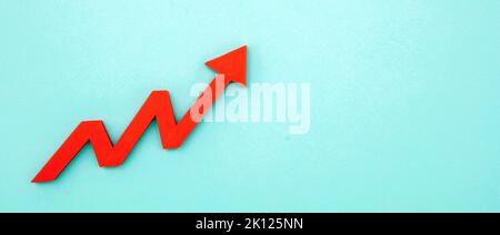 Business growth, Rising up red graph arrow, copy space, template. Price increase, progress concept. Stock Photo