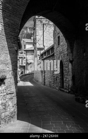 Assisi, a journey through history and religion. Black and white Stock Photo