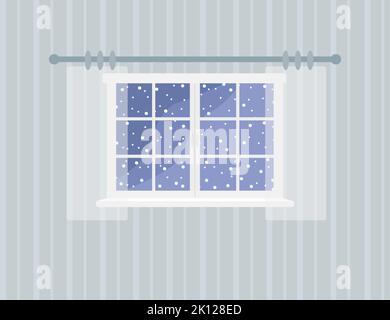 Closed window on background of wall. Home interior concept. Cartoon flat style. Vector illustration Stock Vector