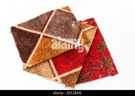 A set of carpet pieces for sample on isolated white background Stock Photo