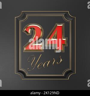 Red inscription  twenty-four years (24 years) with gold edges on a dark background with gold edging. Anniversary number template elements for your bir Stock Photo