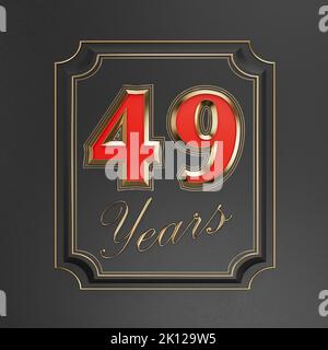 Red inscription  forty-nine years (49 years) with gold edges on a dark background with gold edging. Anniversary number template elements for your birt Stock Photo