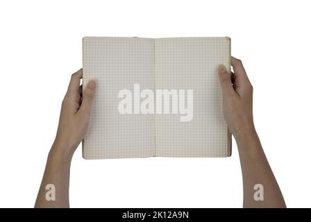 Blank paper notebook and female hands with pencil Stock Photo by Fasci