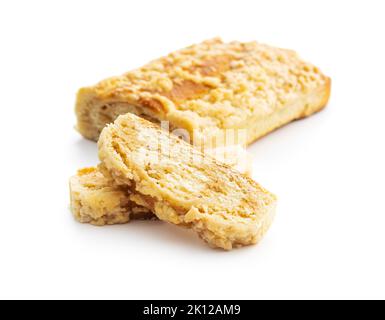 Sweet pie with nut flavor isolated on the white background. Stock Photo