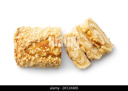 Sweet pie with nut flavor isolated on the white background. Stock Photo