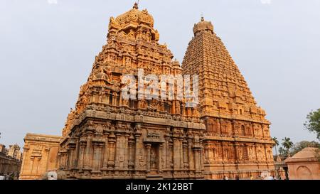 The Beautiful Brihadeshwara Temple, Chola Dynasty Temple, Dedicated to Lord Shiva, Thanjavur, Tamil Nadu, India Stock Photo