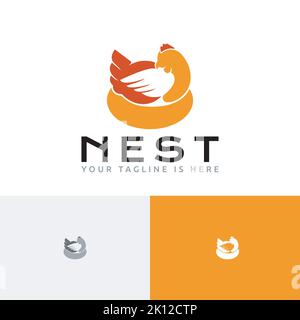 Hen Incubating Egg Chicken Nest Farm Logo Stock Vector