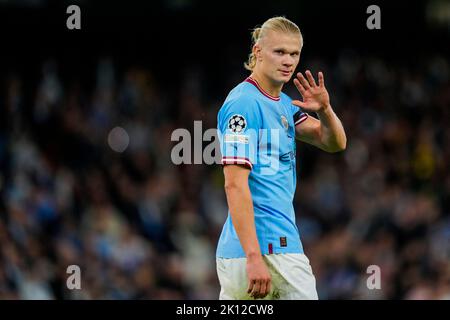 Manchester, United Kingdom 20220914.Manchester City's Erling Braut Haaland after the 2-1 goal during the Champions League football match between Manchester City and Borussia Dortmund at the Etihad Stadium. Photo: Fredrik Varfjell / NTB Stock Photo